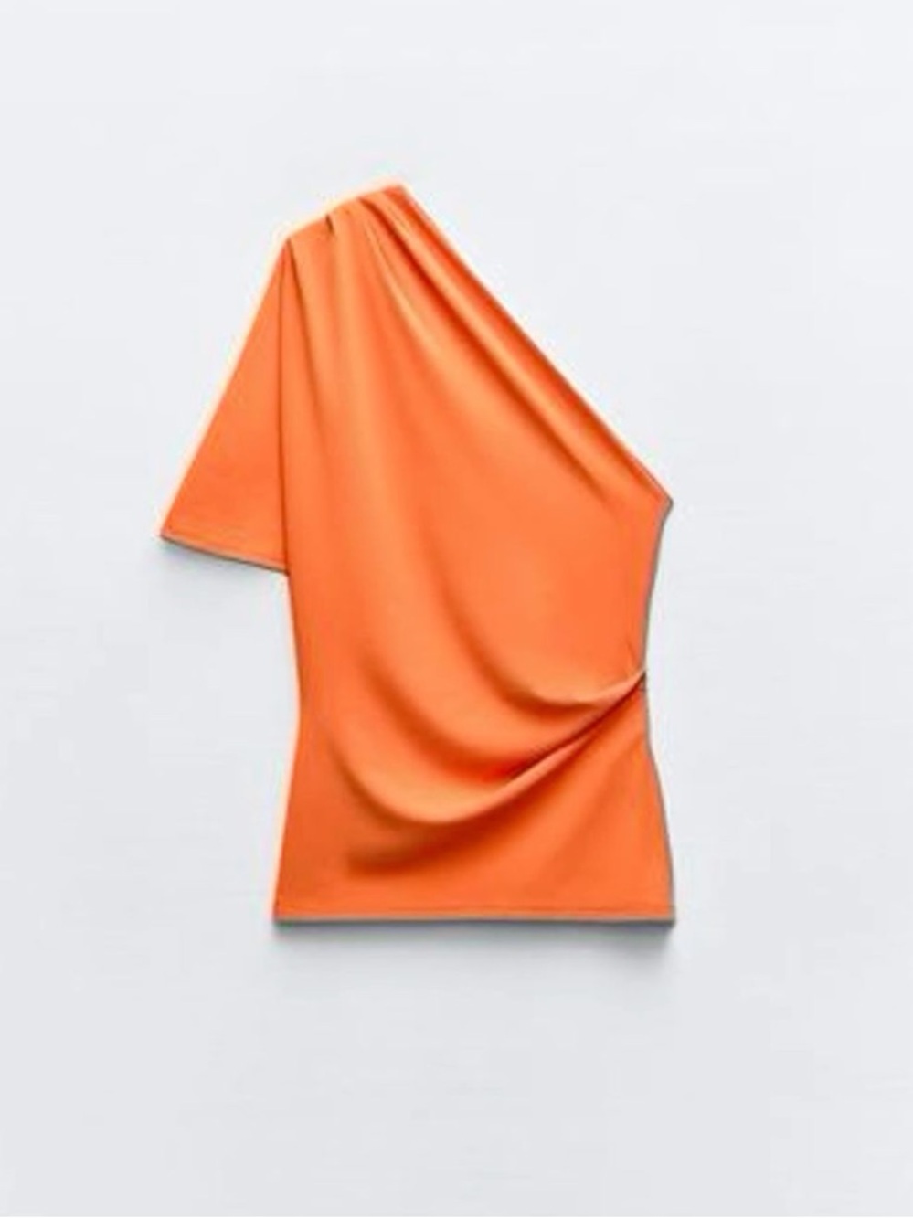 ZARA One-Shoulder Bright Orange Draped Top